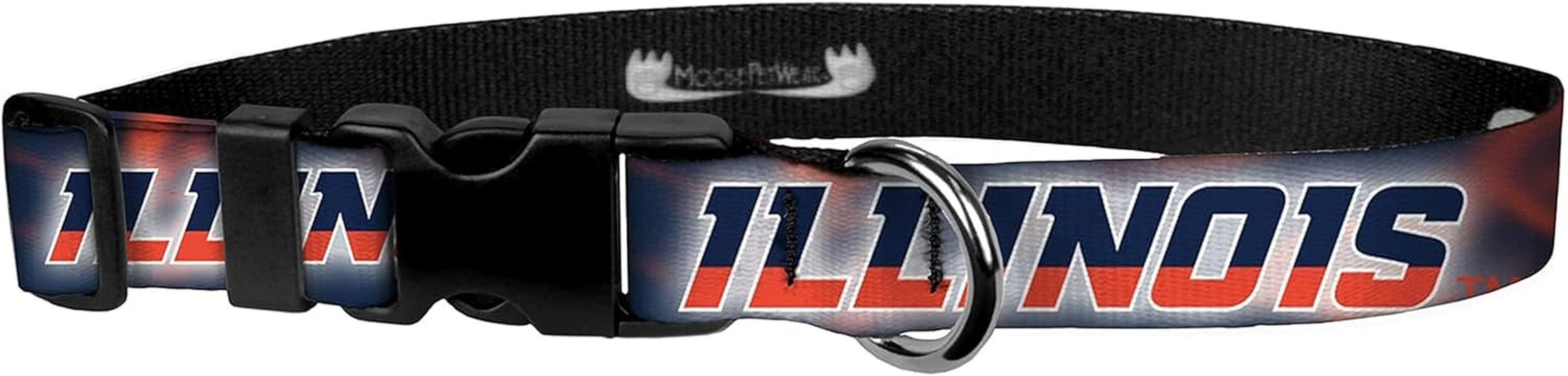 Moose Pet Wear Dog Collar &ndash; University of Illinois Adjustable Pet Collars, Made in the USA &ndash; 1 Inch Wide, Medium, Smoke image number 1