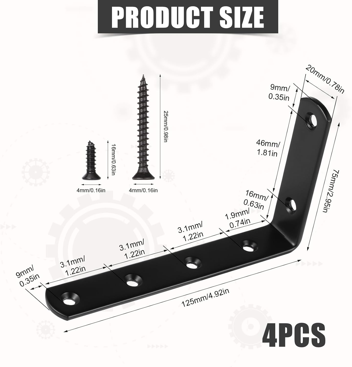 4Pcs Furniture Anchors for Baby Proofing, Metal Baby Furniture Anchor Bracket anti Tip Black Furniture Mounts Baby Proof L-Shaped Furniture Wall Anchor for Large Furniture image number 4