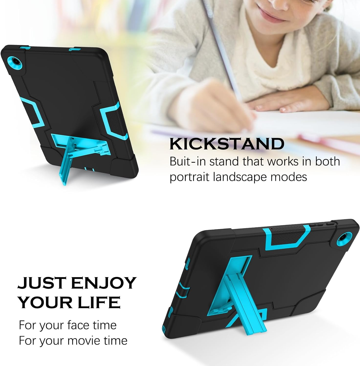 YINLAI for Samsung Galaxy Tab A9+ Case with Kickstand 11 Inch 2023 (SM-X210/X215/SM-X216), Galaxy Tab А9 plus Case for Kids, Heavy Duty Shockproof Protective Tablet Cover, Black Blue image number 2