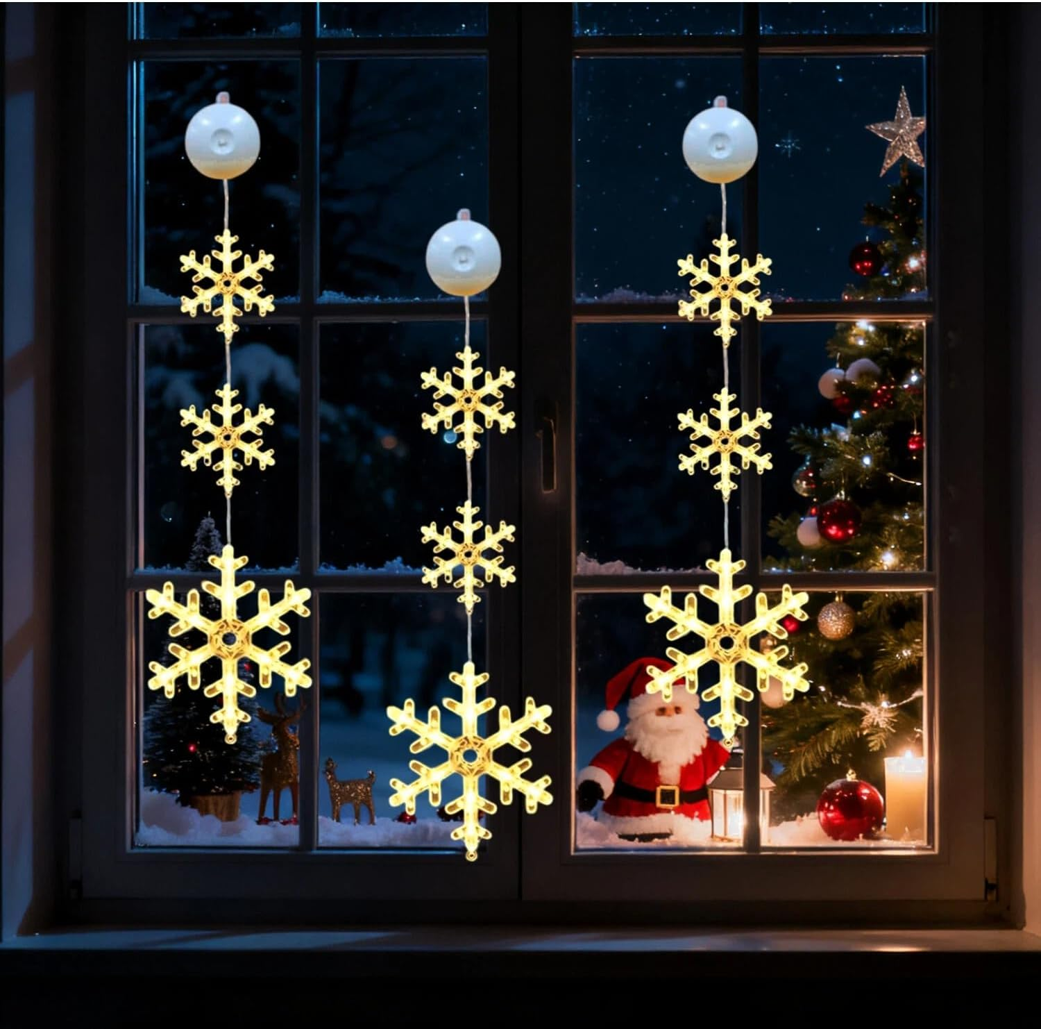 LED Star Christmas Lights, Pack of 3 LED Christmas Decoration Indoor with Timer, 4 Modes, Christmas Decoration Window Illuminated with Suction Cups, Christmas Star Window Fairy Lights for Christmas