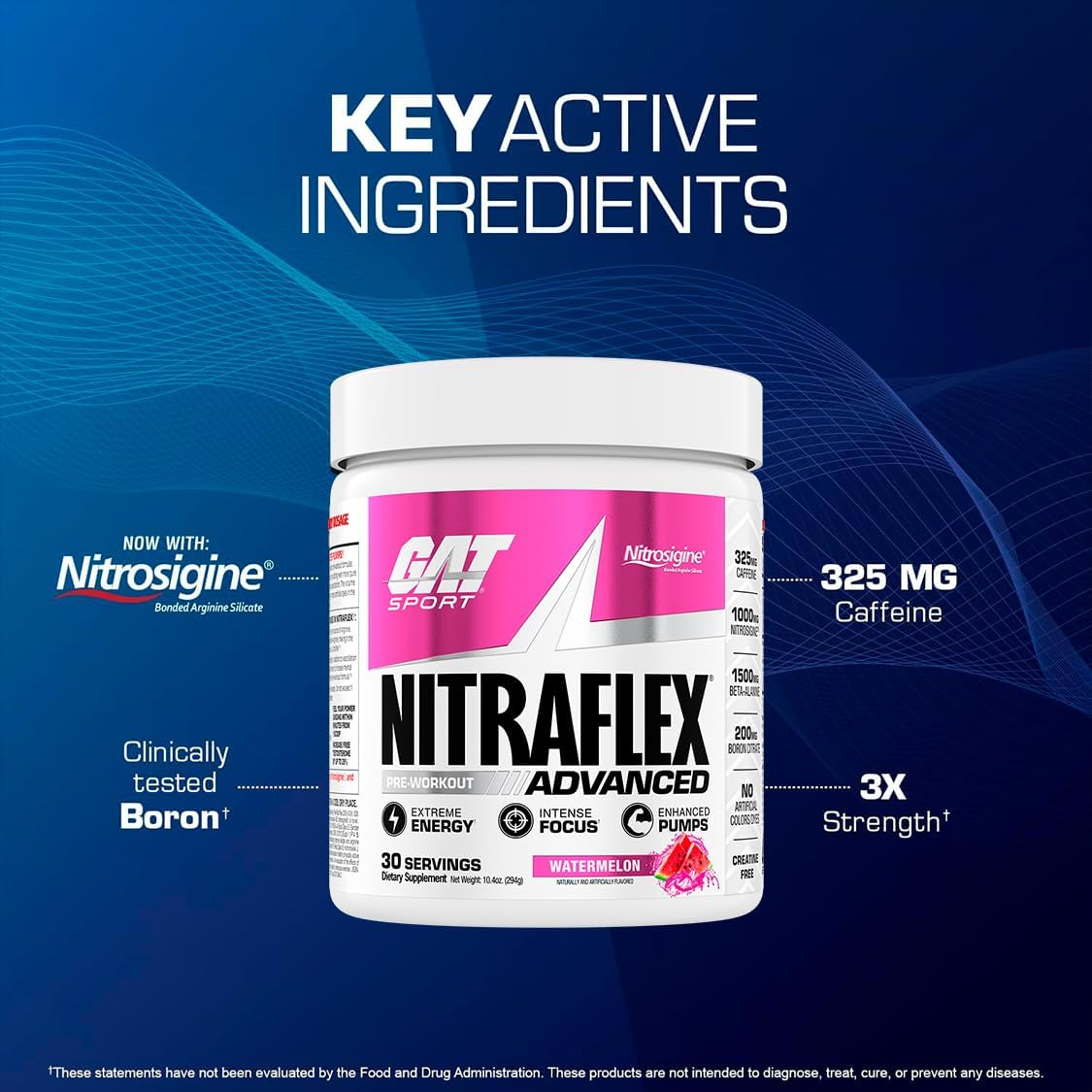 GAT Clinically Tested Nitraflex, Testosterone Enhancing Pre Workout, Watermelon, 300 Gram image number 5