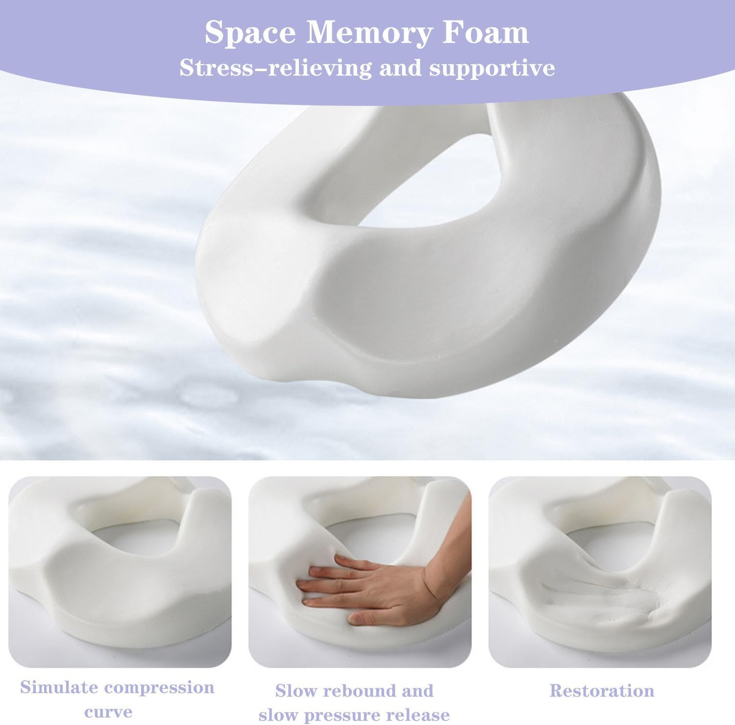 Seat Cushion, Ergonomic Donut Cushion for Office and Car Chair, Sciatica Pain Relief, Memory Foam Seat Cushion with Washable Cover, Lumbar Support Cushion for Long Sitting (Blue) - Blue image number 6