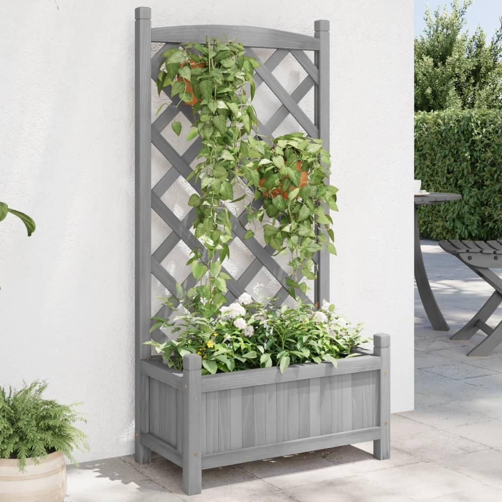 Planter with Trellis Brown Solid Wood Fir
