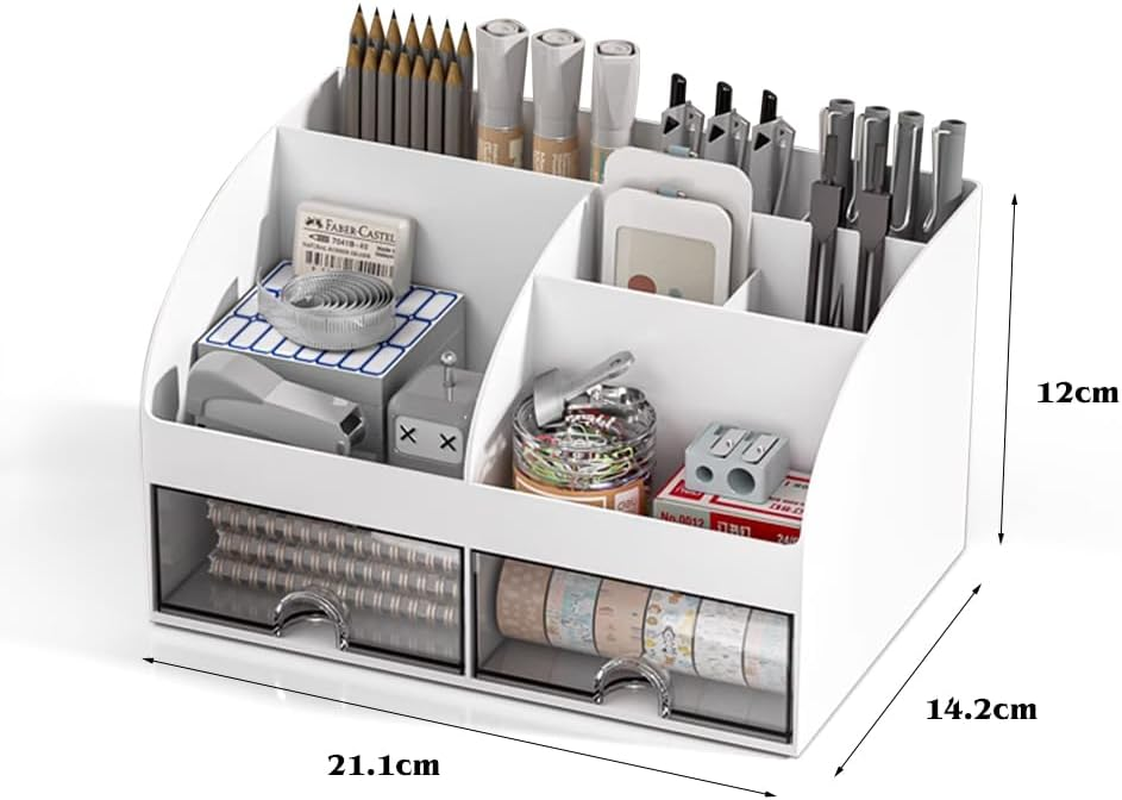 Desktop Storage Box with 7 Compartments, Office Desk Organizers Drawer Organizer Plastic Desktop Organiser for Stationery Supplies for Pencils Markers Erasers Pens image number 4