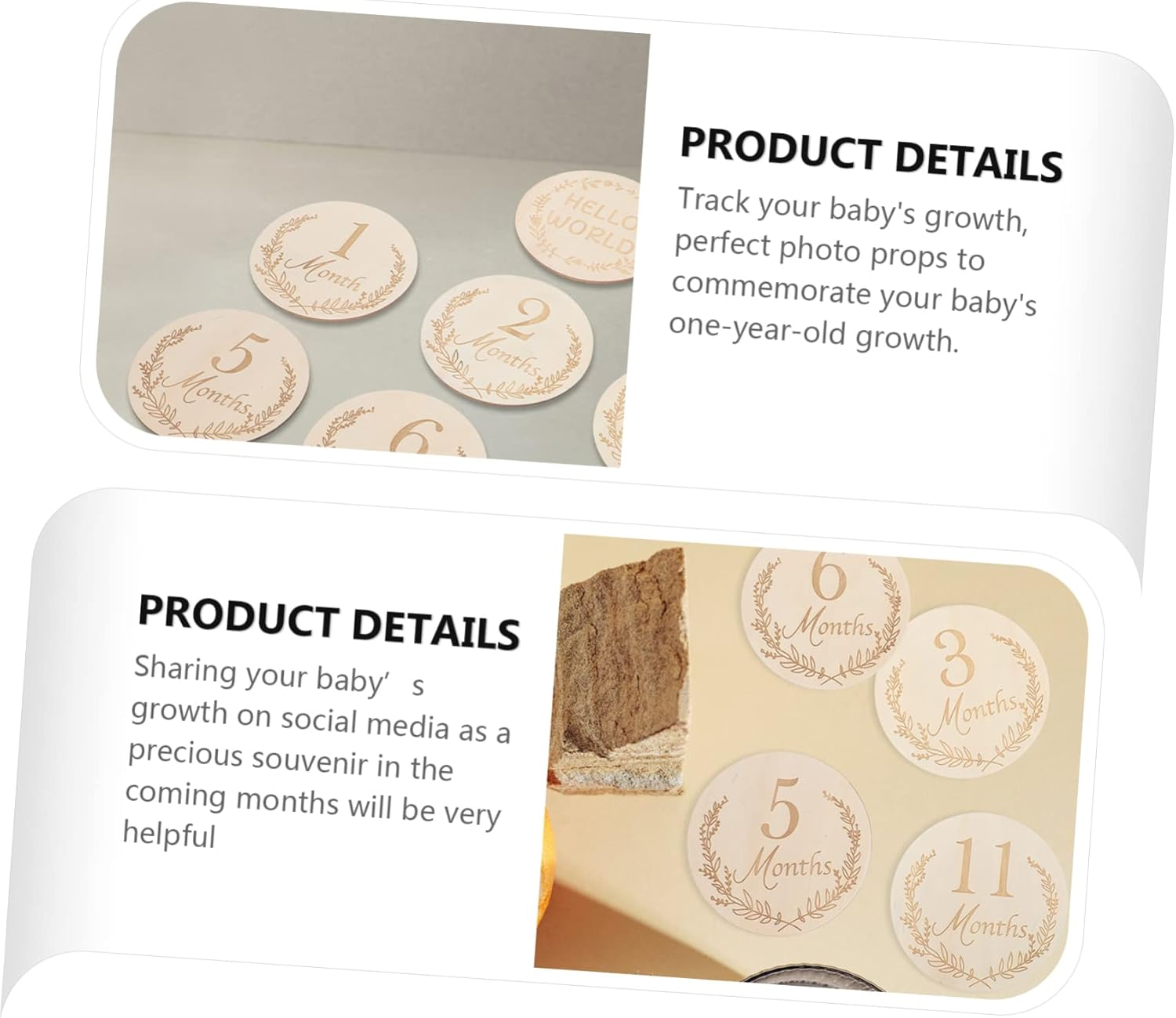 SUPVOX 14Pcs Wooden Milestone Cards for Newborn Boy and Girl Creative Birthday Growth Photo Props with Footprint and Months Signs Keepsake Parents image number 4