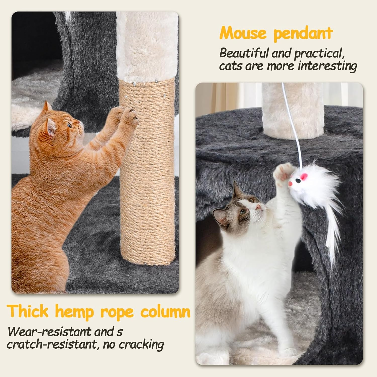 Cat Tree with Sisal-Covered Scratching Posts and Pads, Activity Centre Climbing Tree Furniture with Cat Condo, Cat Tower for Medium Cats Grey image number 5