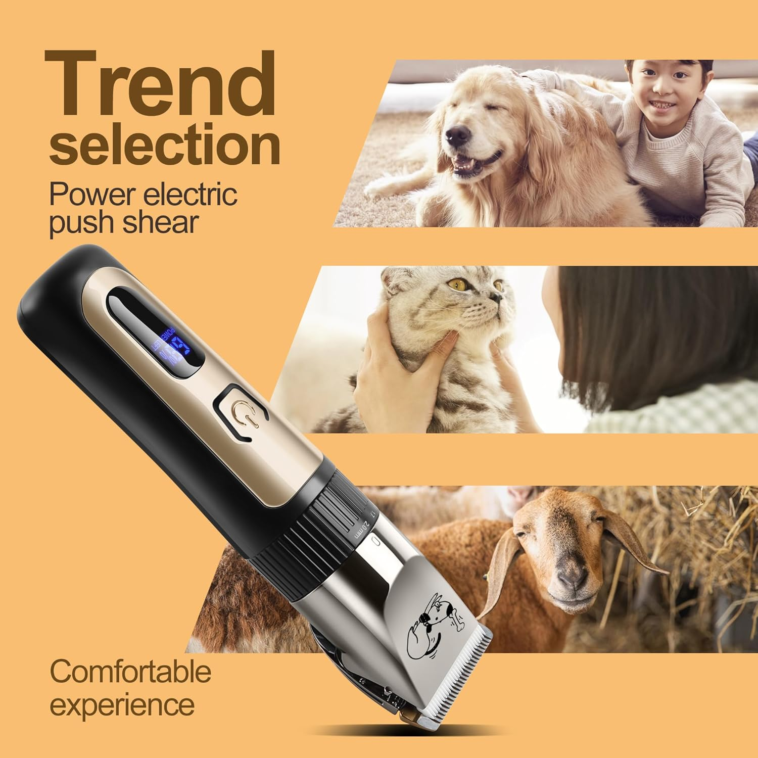 Dog Scissors, Wireless Low Noise Rechargeable Electric Dog Grooming Trimmer Kit, Adjustable Comb & Removable Blades, Suitable for Dogs & Cats image number 4