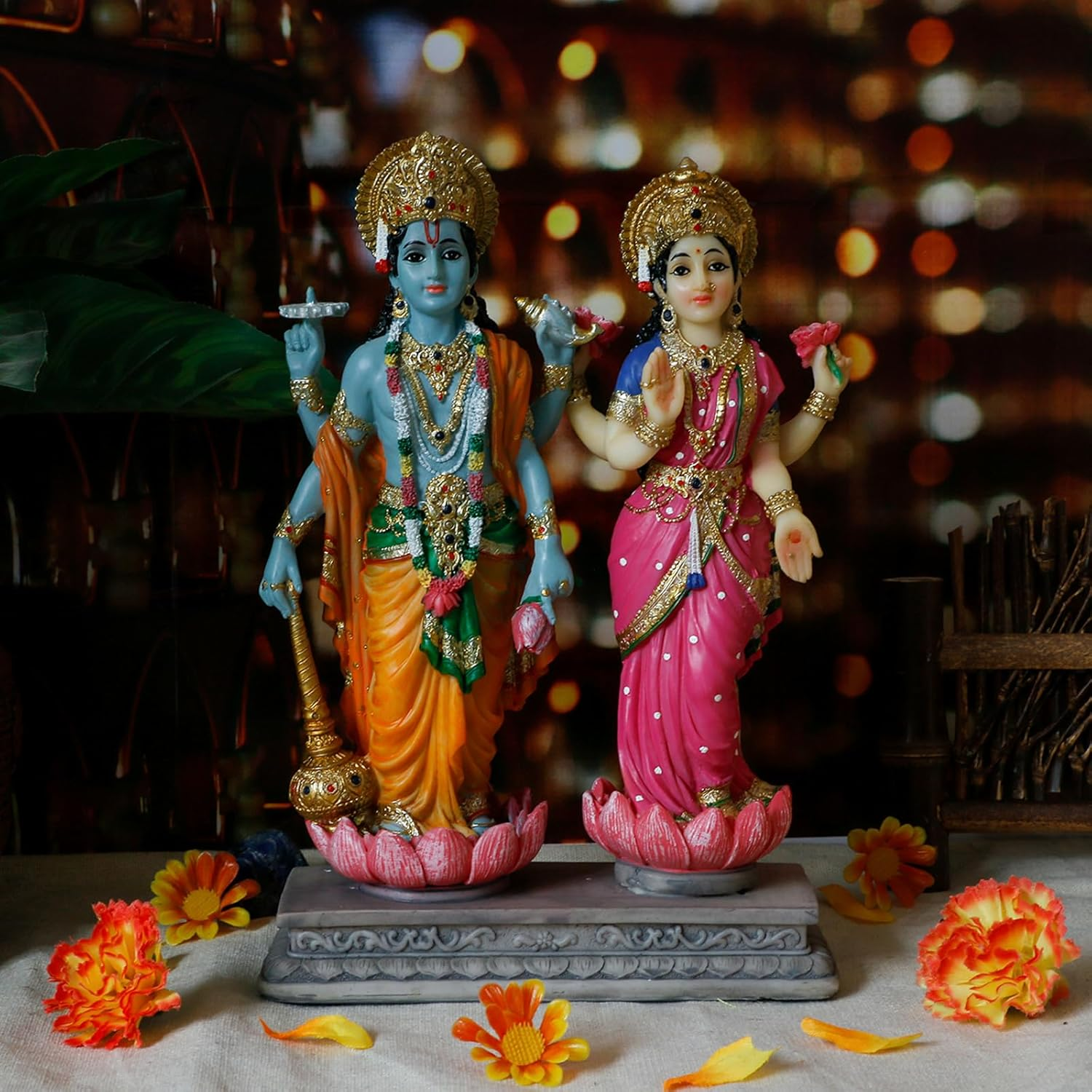 Hindu God Lakshmi Narayan Statue - 8.8&rdquo; H Laxmi Narayan Sculpture Indian Diwali Pooja Item Murti Gifts for Indian Couple Friends Family Diwali Gifts Home Office Mandir Temple Puja Decor image number 5