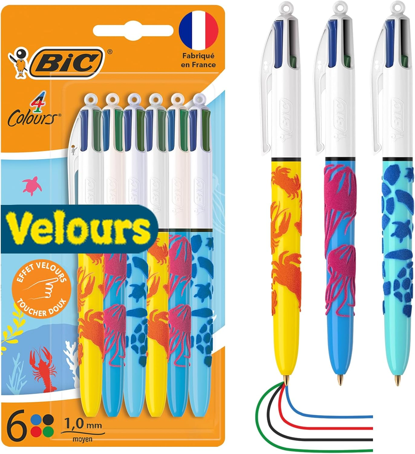 BIC 4 Colours Velours Ball Pens Medium Points (1.00 Mm) Sea Life Theme - 3 Assorted Designs, Pack of 6 image number 5