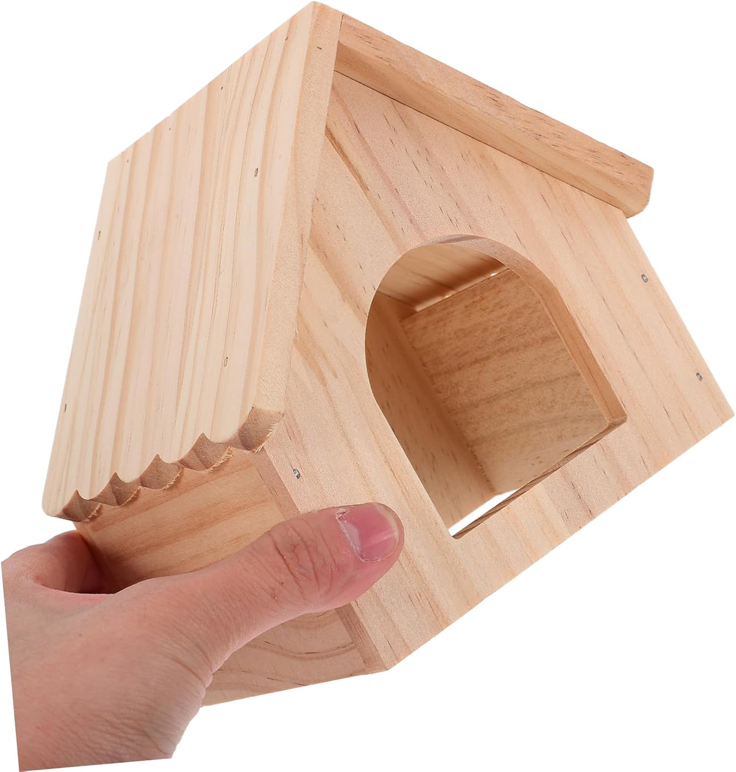 CVUTOVO Hamster Wooden Hideout and Guinea Pig Hideout Wood Small Animal Hut Natural Solid Wood Small Pet Hut Shelter for Hamsters and Guinea Pigs