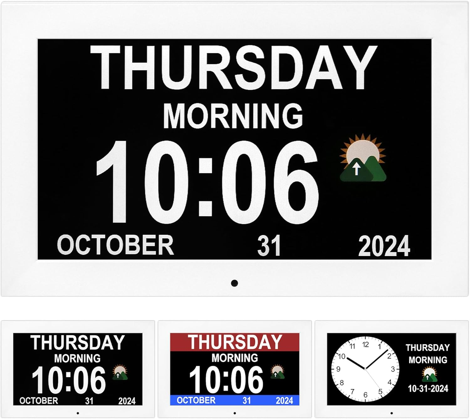 Memwake 10.1 Inches Large Digital Clock，3 Display Modes, Wall Clock with Time and Date, Dementia Clock That Provides Digital Alarms and Digital Calendar for Seniors and Alzheimer'S Patients.(White) image number 5