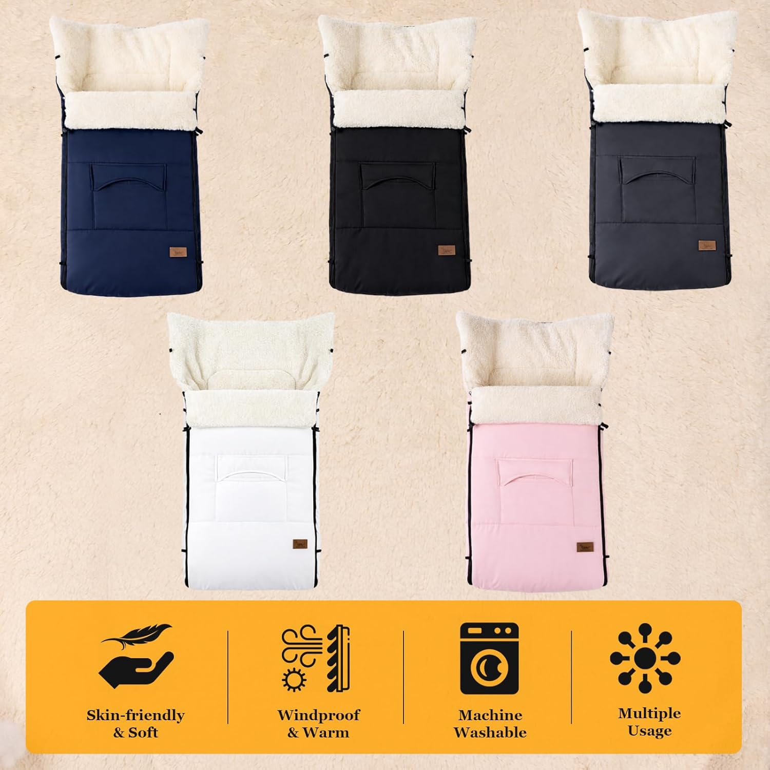 EAQ Cosytoes Footmuff with Handmuff Baby Footmuff Fleece Lined Cosytoes Warm Washable Universal Pushchair Footmuff image number 5