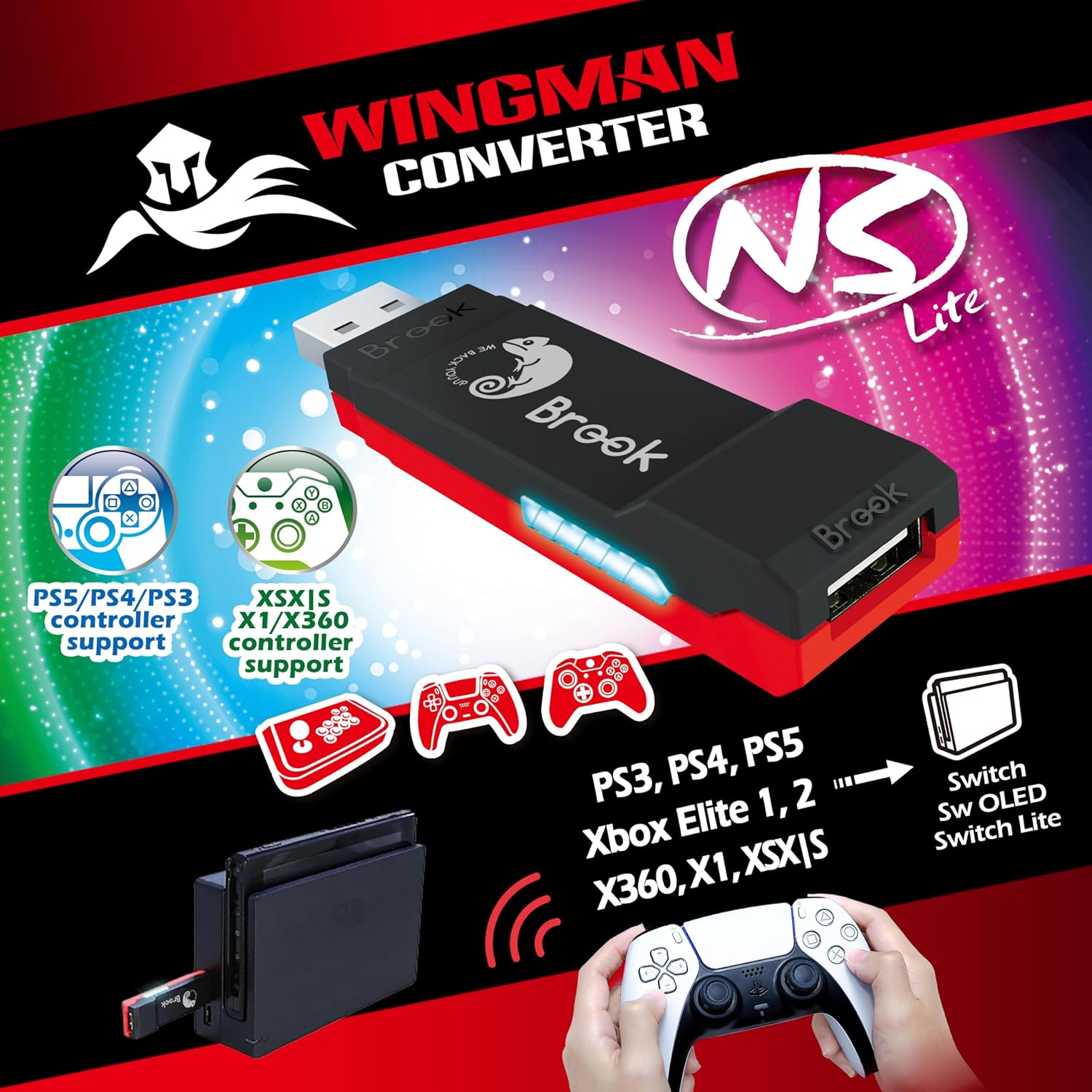 Brook Wingman NS Lite Converter- Support Xb Series X/S/One/360, PS5/PS4/PS3, Xb Elite 1/2, Switch Pro Controllers on Switch and Pc(X-Input) Gaming Console, Supports Remap, Marco, and Adjustable Turbo image number 6