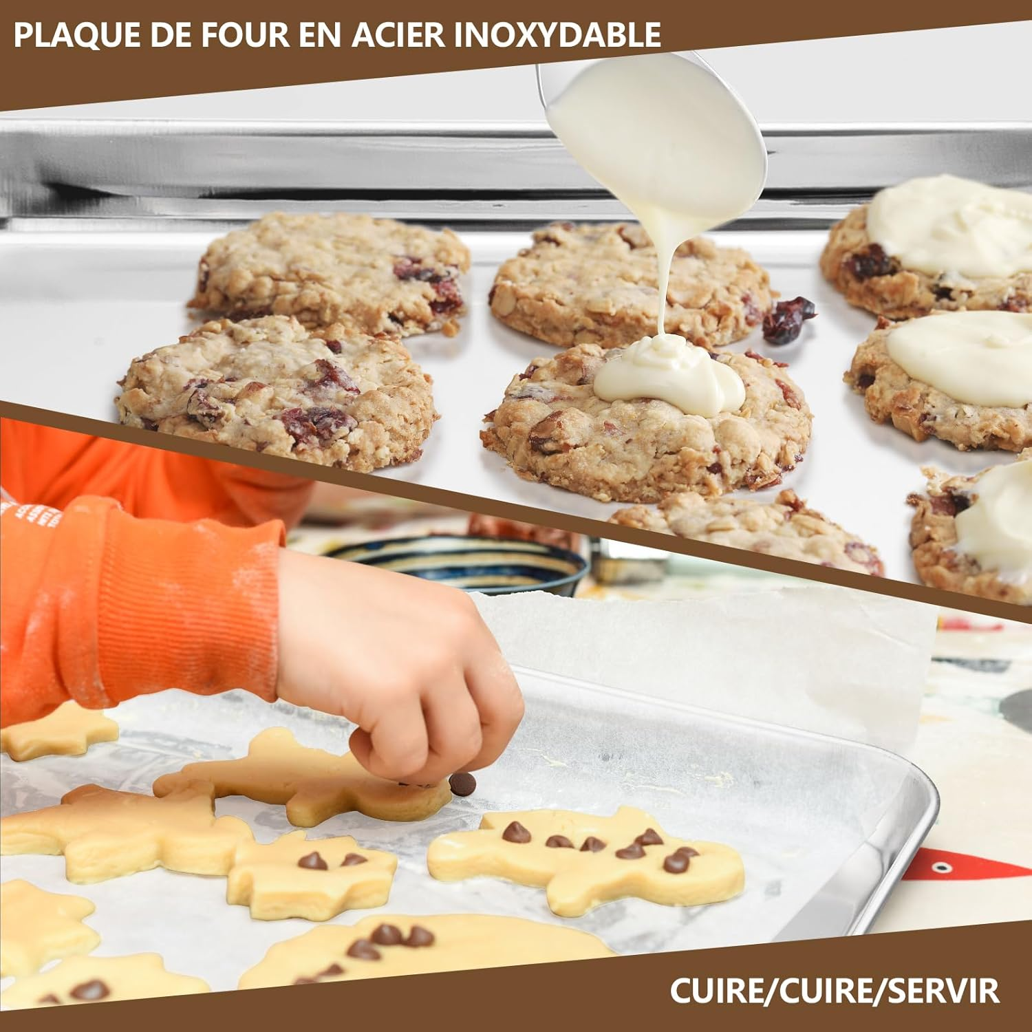 Herogo Set of 2 Stainless Steel Baking Tray (26 X 20 X 2.5 Cm), Rectangular Oven Tray, Cake Tray, Grease Pan for Baking, Cooking, Serving, Mirror Finish & Non-Toxic, Dishwasher Safe, Metal Silver