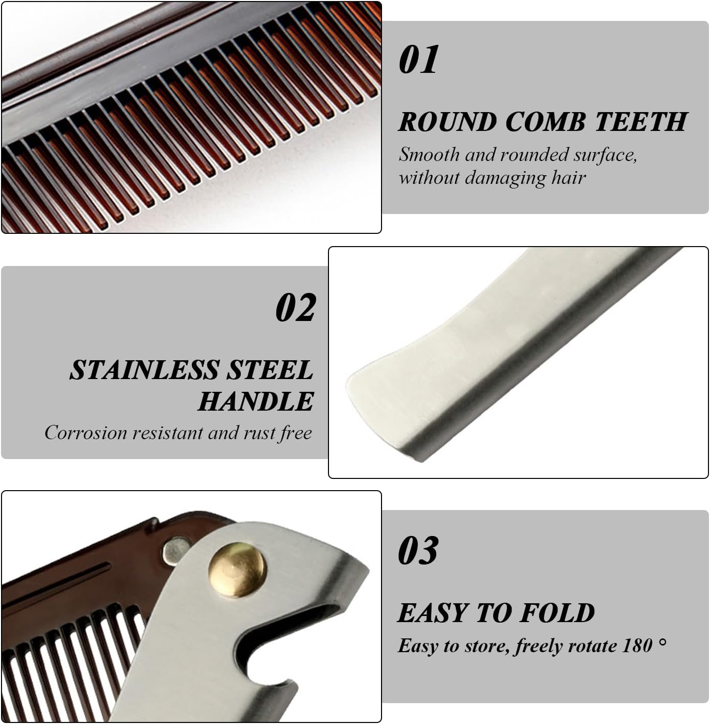 CHROMACRAFT Pack of 2 Foldable Beard Combs, Portable Stainless Steel Beard Comb, Professional Styling Comb for Men, Hairdressing Comb, Fine Tooth Oil Comb image number 2