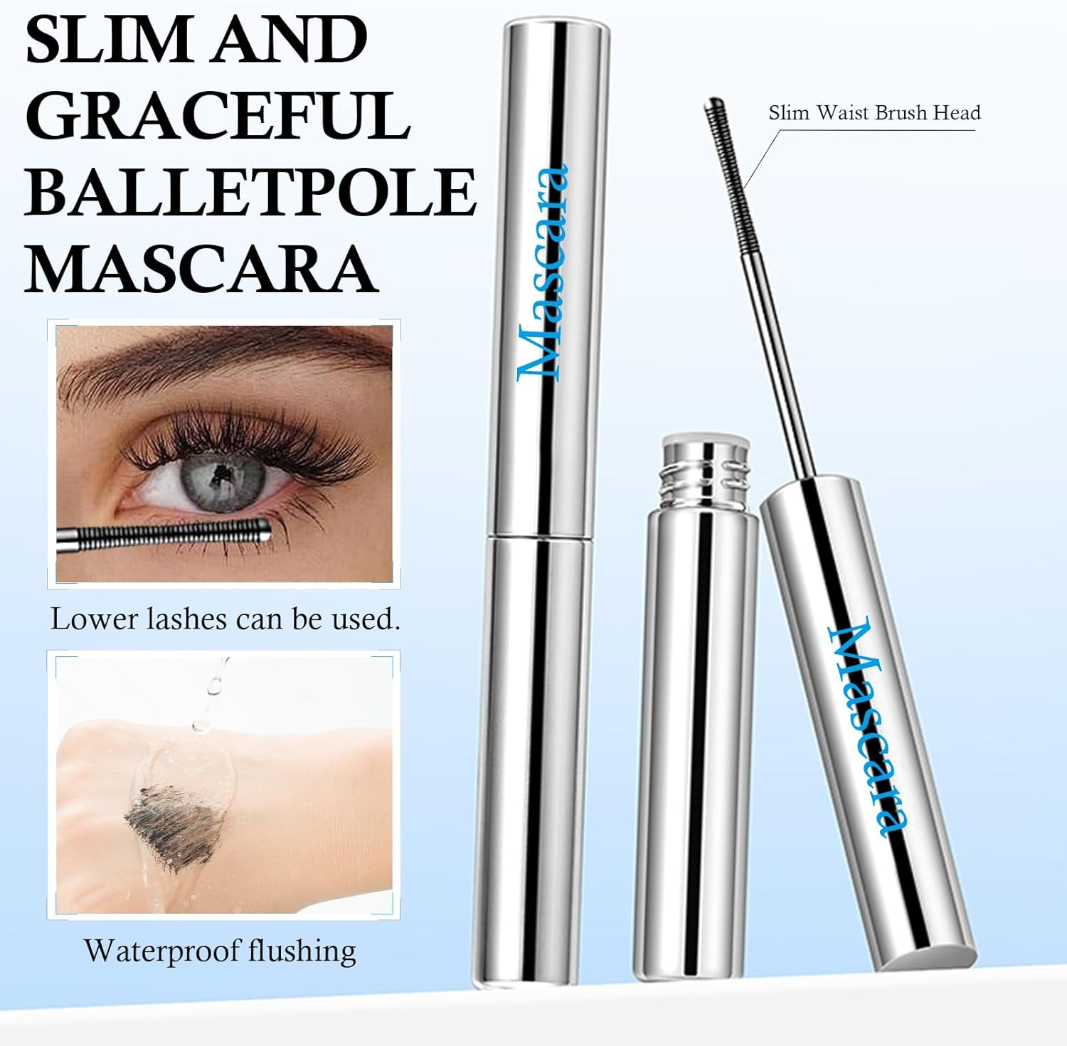 Noerrors Metal Iron Mascara Wand Black 3D Curls Volume Mascara for Natural and Defined Eyelashes, Extra Slim Non-Lumpy Washable Bristle Brush Dye Eyelashes image number 6