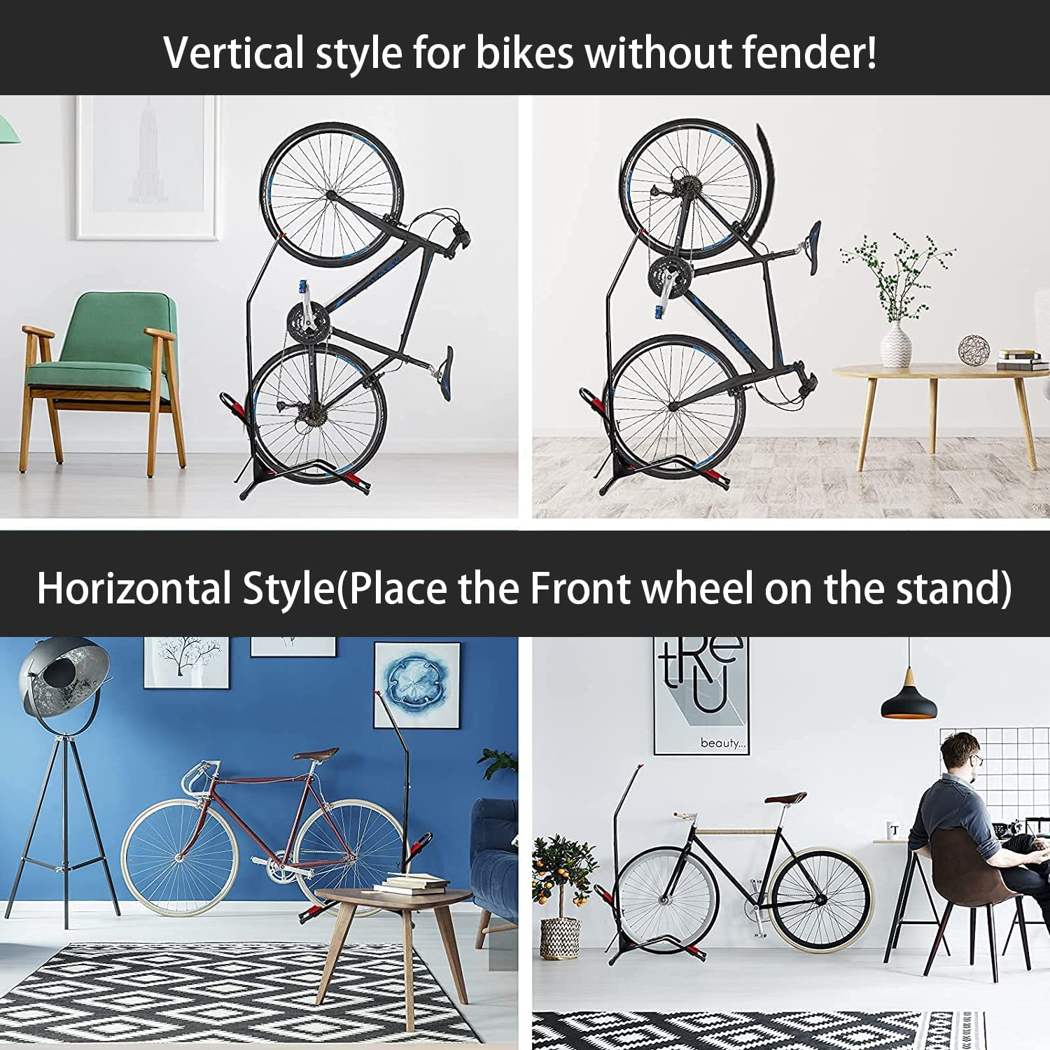 Bike Stand Vertical Bicycle Rack, Space-Saving Freestanding and No-Damage Wall for Apartment Garage, Super Stable Parking Floor Upright Bike Stand Rack, Adjustable Indoor Bike Storage for 20''-27''Mountain/Kid/Road Bikes image number 1