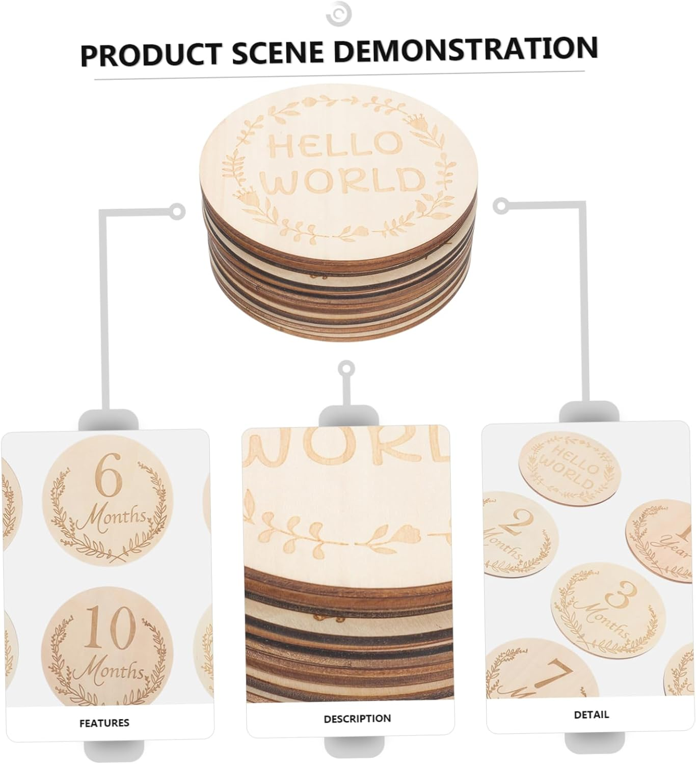 14Pcs Wooden Monthly Milestone Cards Photo Props for Newborn Growth Recording with Unique Design and Fine Grain Unisex Announcement image number 3