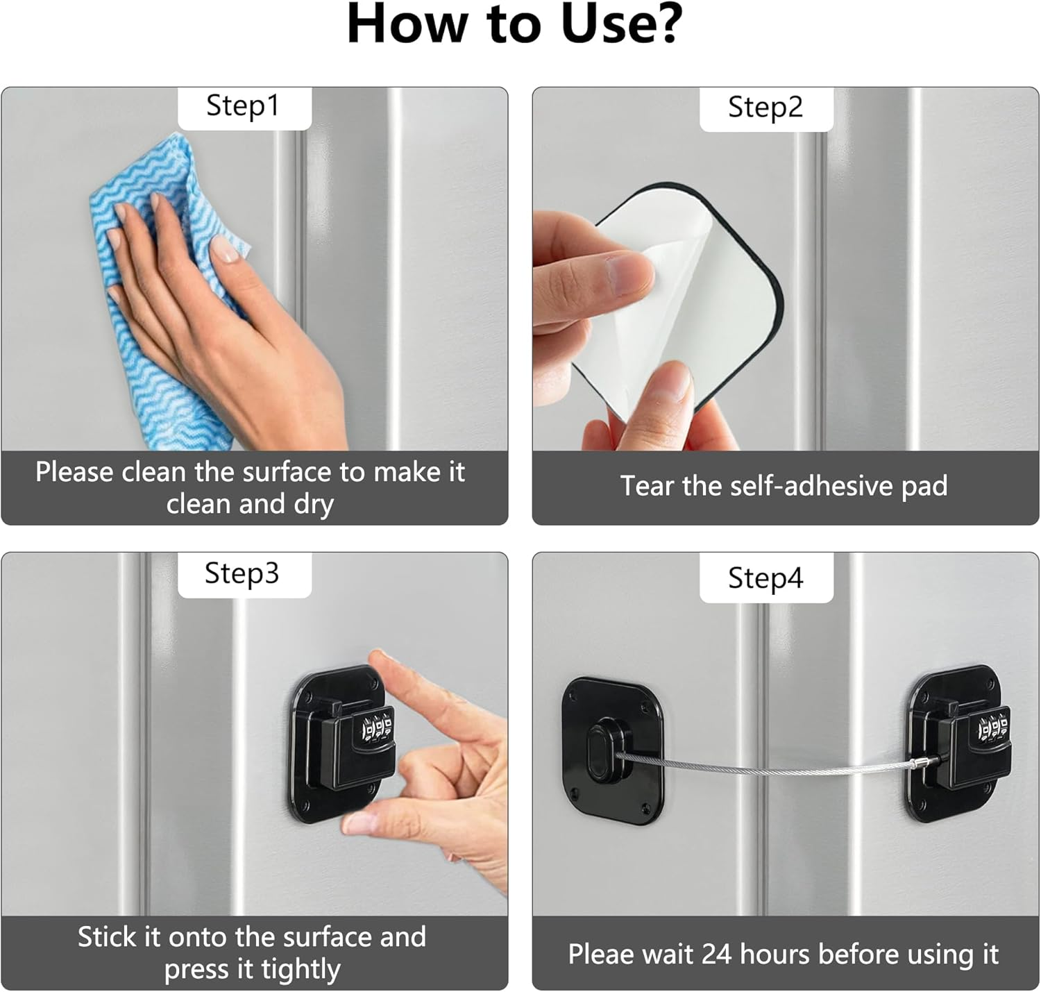 Refrigerator Lock, Heavy Duty Fridge Lock, Combination Lock for Refrigerator Cabinets, Drawers, Safety Lock, Easy Install No Keys Needed (Black-1Pack)