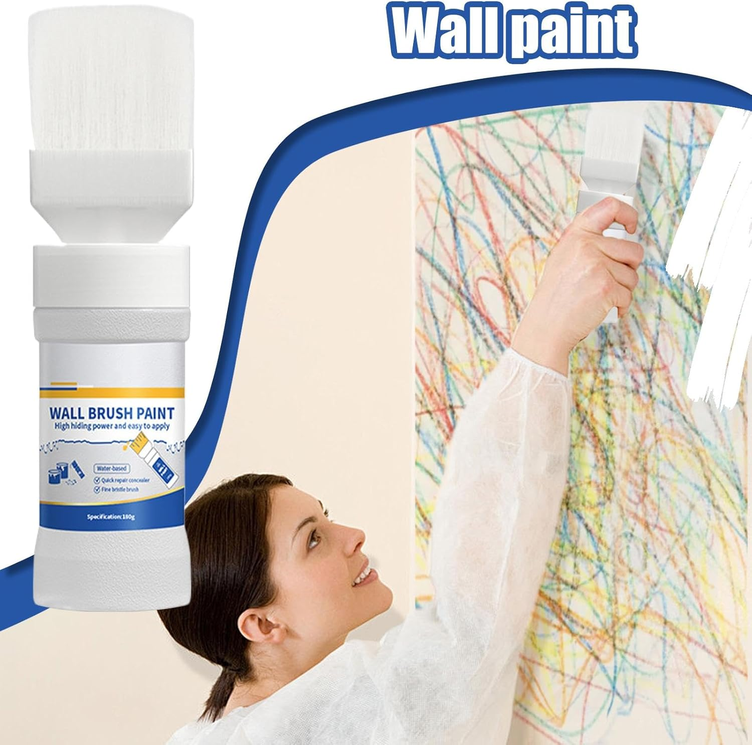 White Paint, Latex Wall Repair Paste, Water-Based Interior Paint, Easy to Apply, Flat Touchup Kit, 180 G, Abs Bottle, 6.69 Inches with Brush, 4.13 In. without Brush