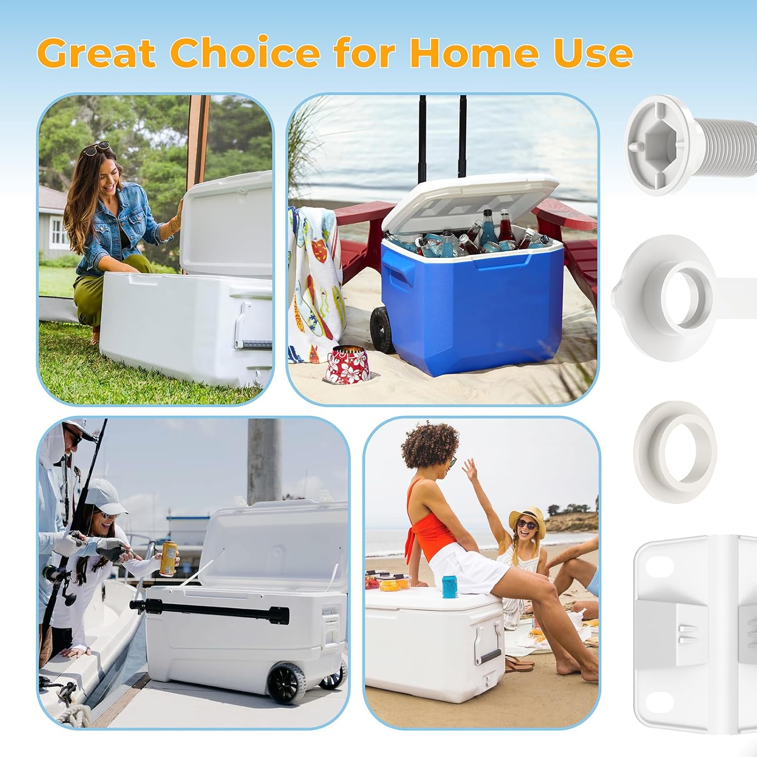 Cooler Replacement Parts Kit for Coleman,Ice Chest Plastic Hinges,Cooler Xtreme Drain Plug Assembly and Stainless Steel Screws Sets Compatible with Coleman Coolers（1.5" Shaft Length）