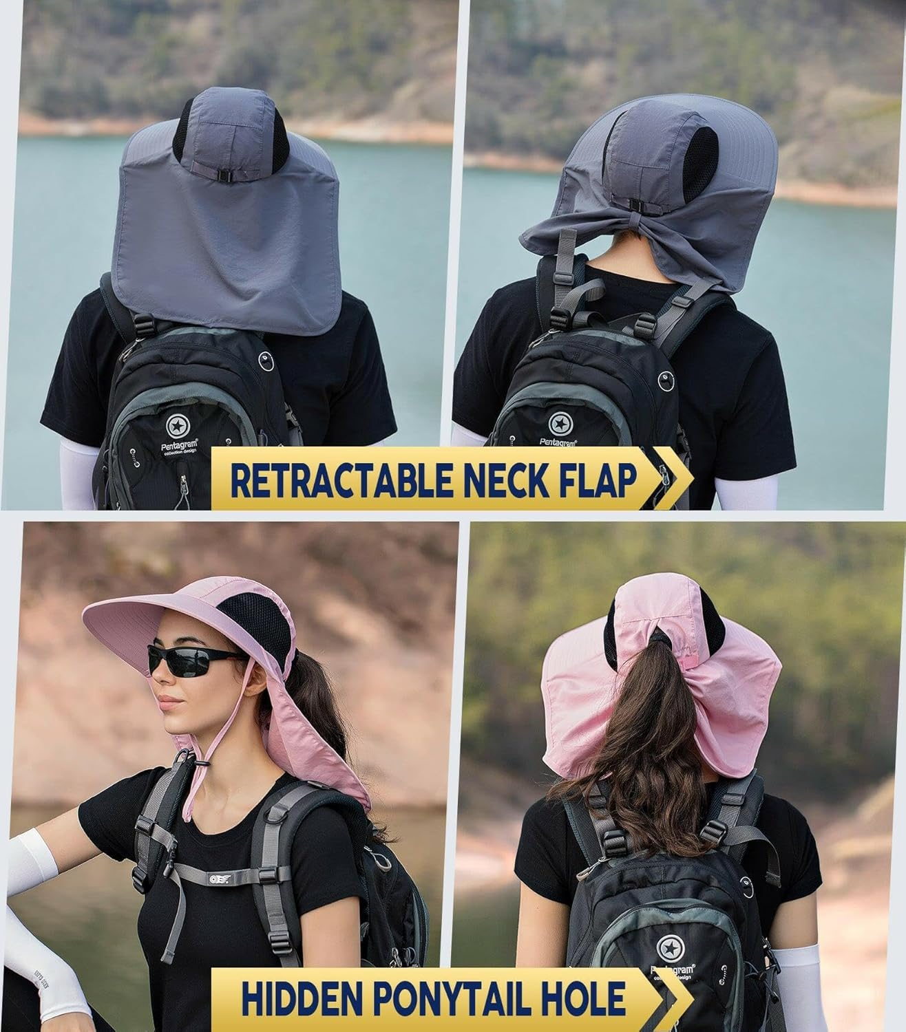 Legionnaire Sun Hat with Neck Flap for Men & Women - Wide Brim Bucket Hat, UPF 50 UV Protection, Boonie Beach Hat with Chin Strap, Ponytail Hole, Perfect for Fishing, Hiking, Camping, Gardening