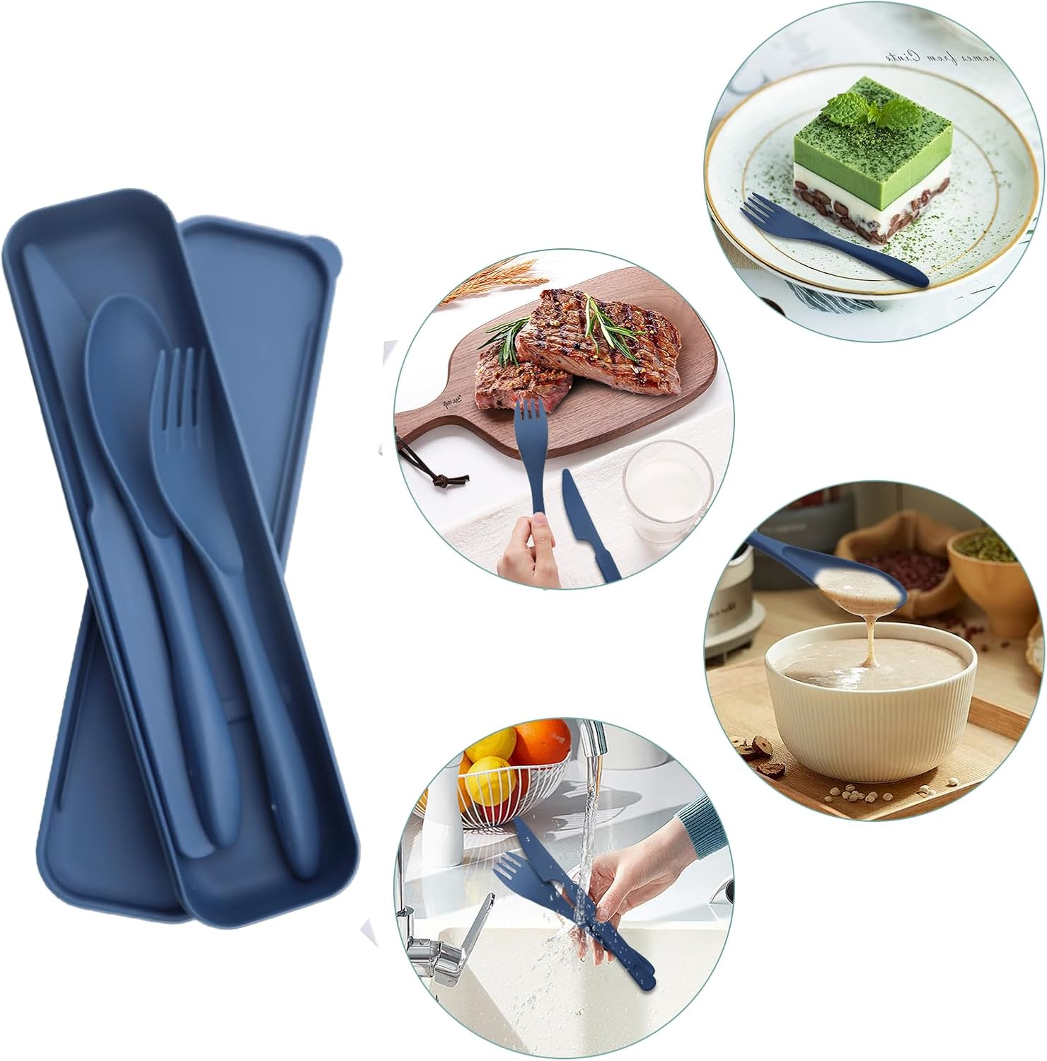 4 Piece Cutlery Set Travel Cutlery Portable Plastic Cutlery Camping Cutlery Knife Spoon Fork Cutlery Set with Case Reusable for Daily Use Outdoor Tableware Camping Picnic - Blue, Green, Orange, Yellow image number 5