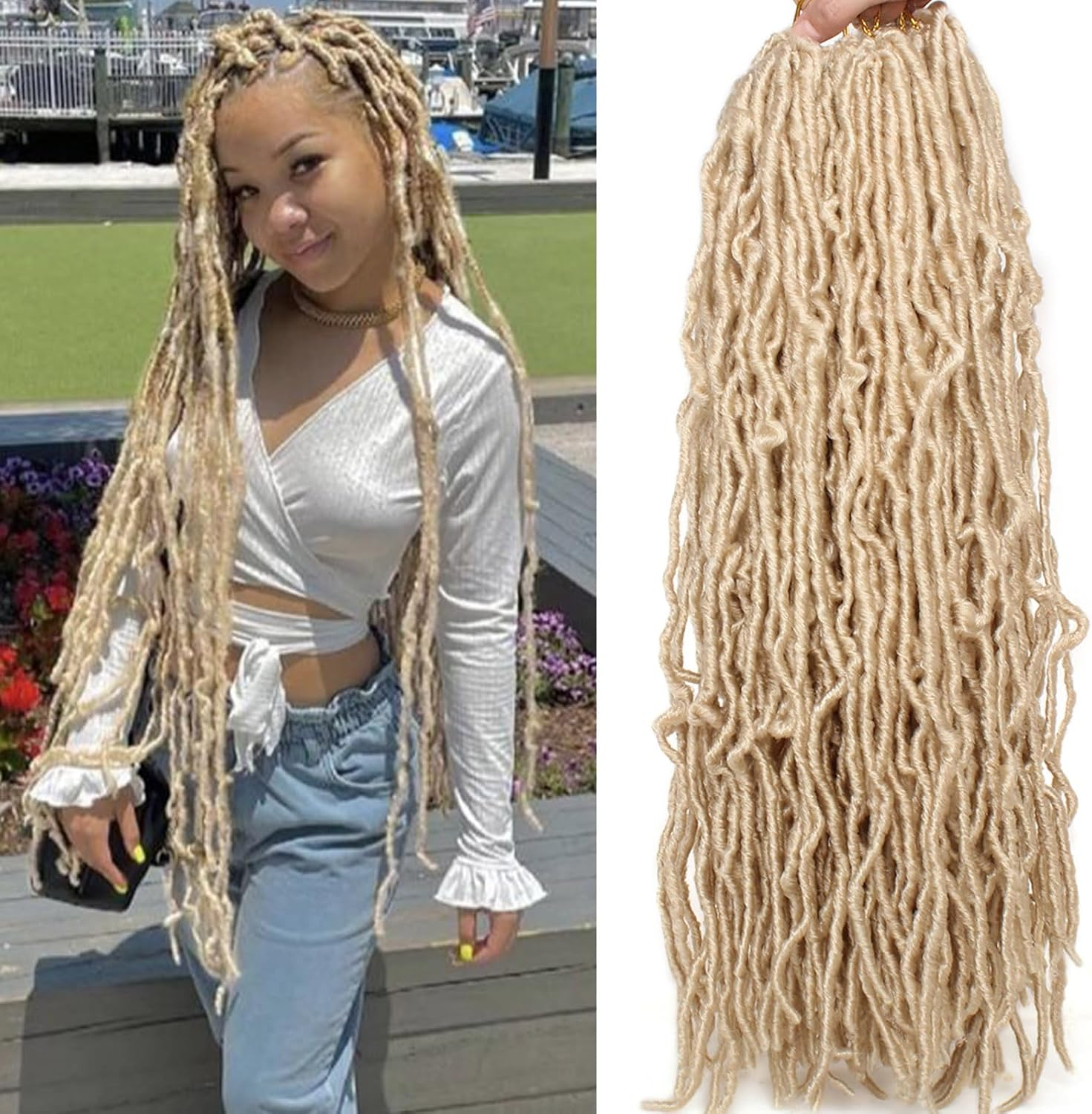 Samtress Long Goddess Soft Locs Crochet Braids 24 Inch New Faux Locs Crochet Hair 7 Packs Ombre Brown Pre-Looped Faux Locs Crochet Hair Extension for Women (#T30)