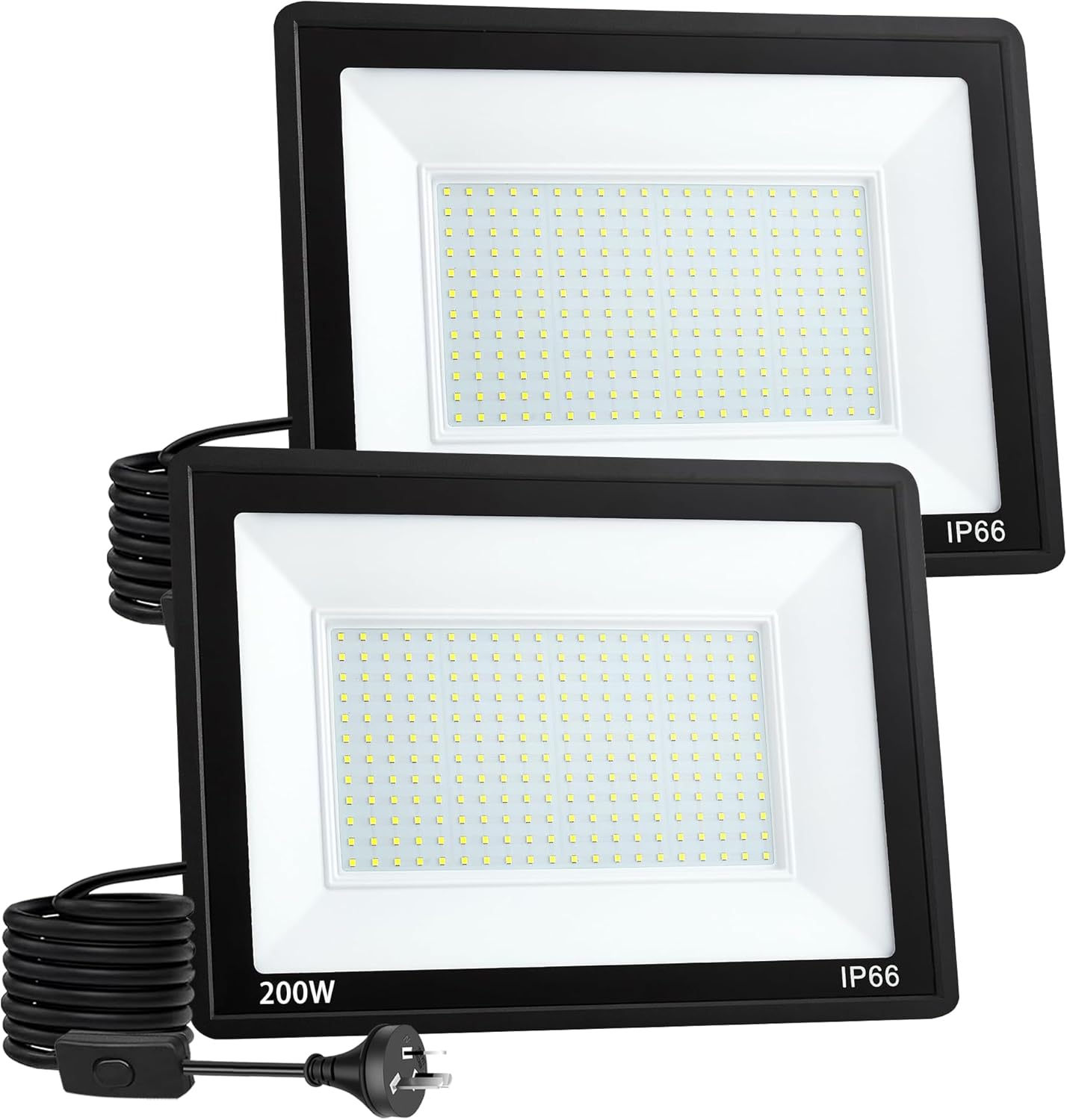 2 Pack 100W LED Flood Light Outdoor, 9000Lm LED Work Light, Floodlight with Plug On/Off Switch, 3200K Warm White Security Light for Yard Garden Stadium Garage Playground
