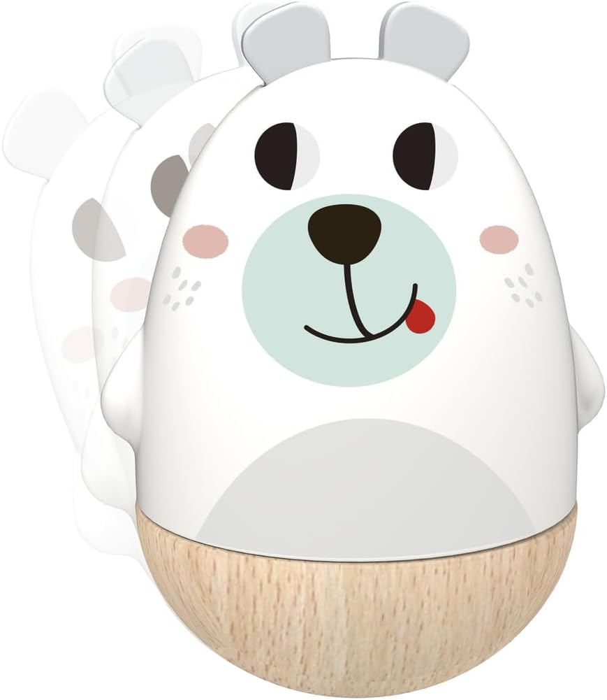 Tooky Toy Wind up Musical Wobble Roly Poly Tumbler Wooden Bear with Chime Lullaby for Babies image number 3