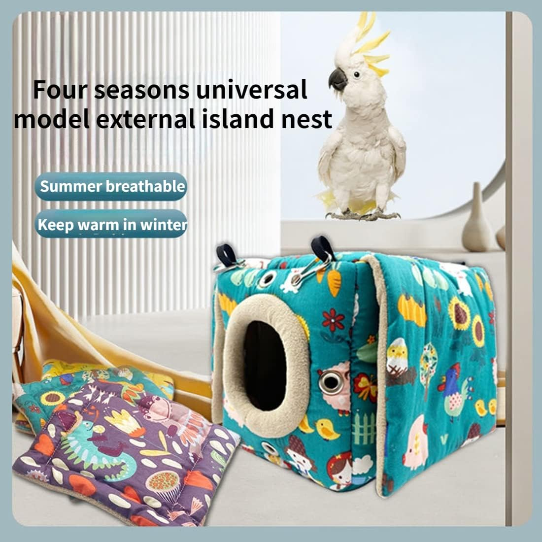 Large Winter Warm Bird Nest House, Bird Bed for Cage, Parrot Nest Snuggle Shed Hut for Four Seasons, Easy to Install for Quaker Lovebirds (Yellow,Small)