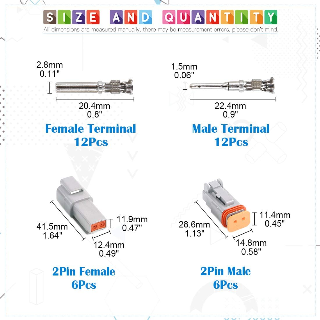 Glarks 30Pcs 2 Pin Way Sealed Gray Male and Female Auto Waterproof Electrical Wire Connector Plug 22-16AWG Connector for Motorcycle, Scooter, Car, Truck, Boats image number 1