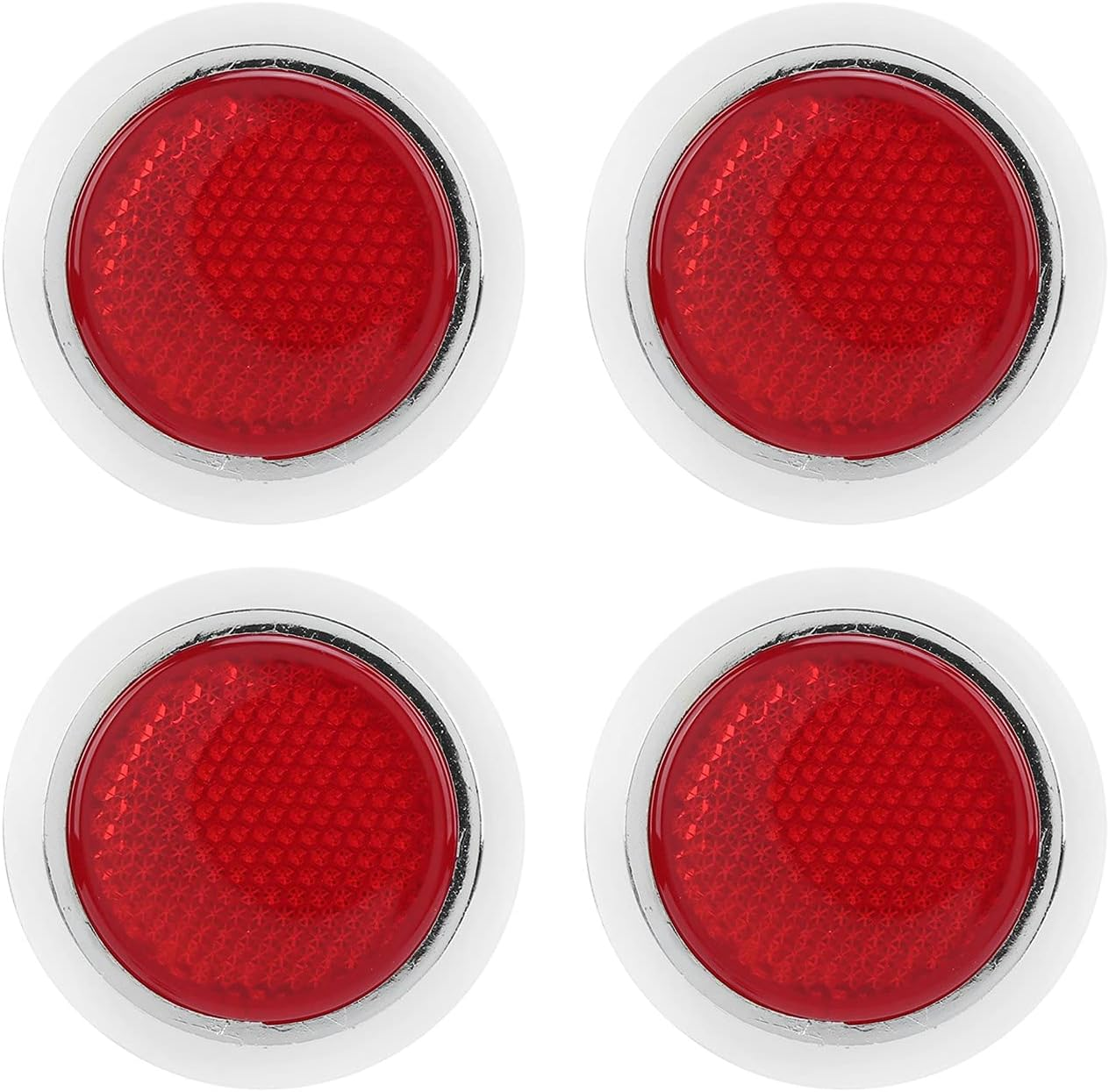 4PCS Red Reflector, ABS Chrome Trim Reflective Sticker Reflector Holder High Visibility round Reflective Protection Universal for Automobile Motorcycle