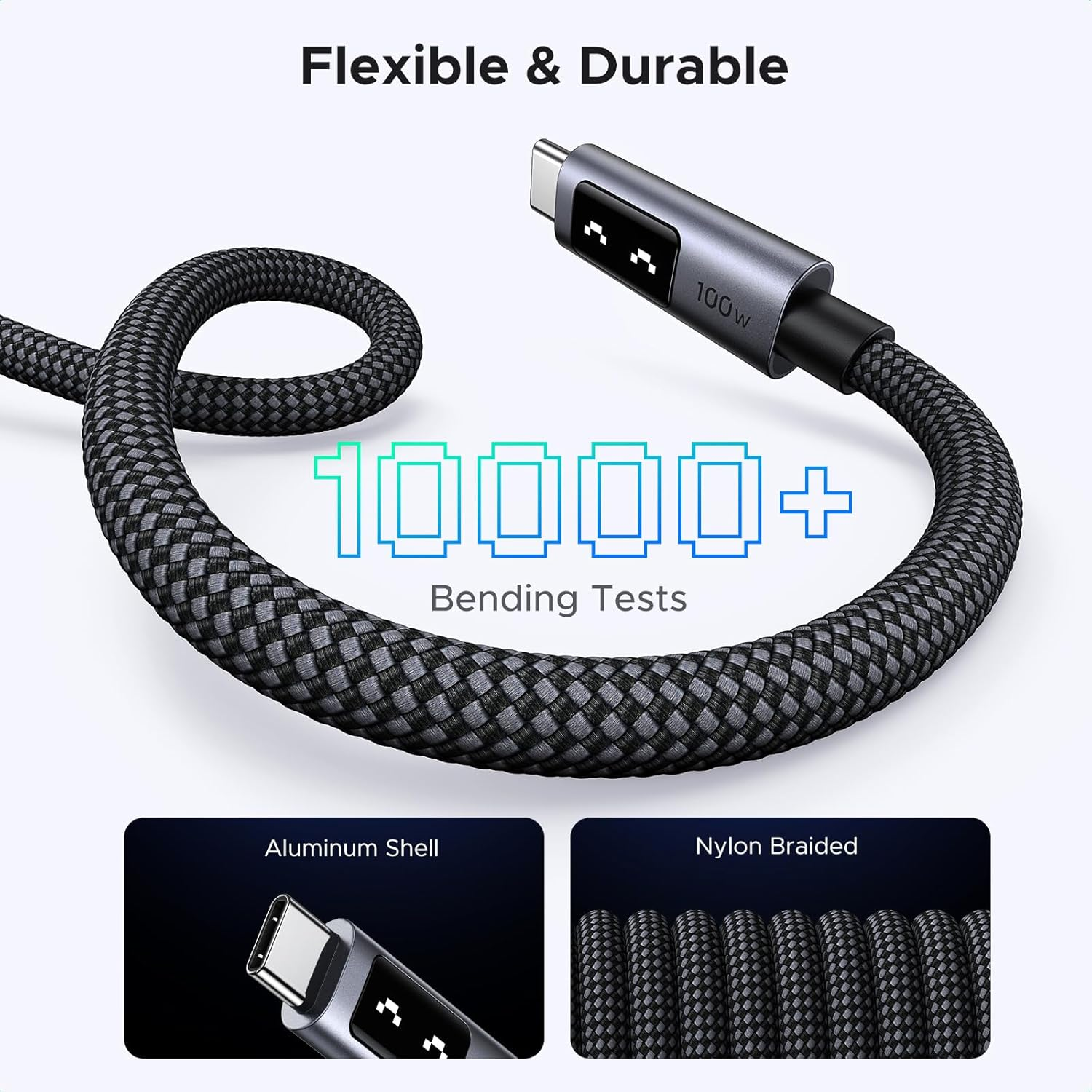 UGREEN Uno 100W USB C to USB C Cable, Fast Charging Type C Cord with LED Display, USB C Charger Cable for Iphone 17 Pro Max, Macbook Pro, Ipad, Galaxy S25, Pixel, Chromebook, Dell, 2M Black image number 3