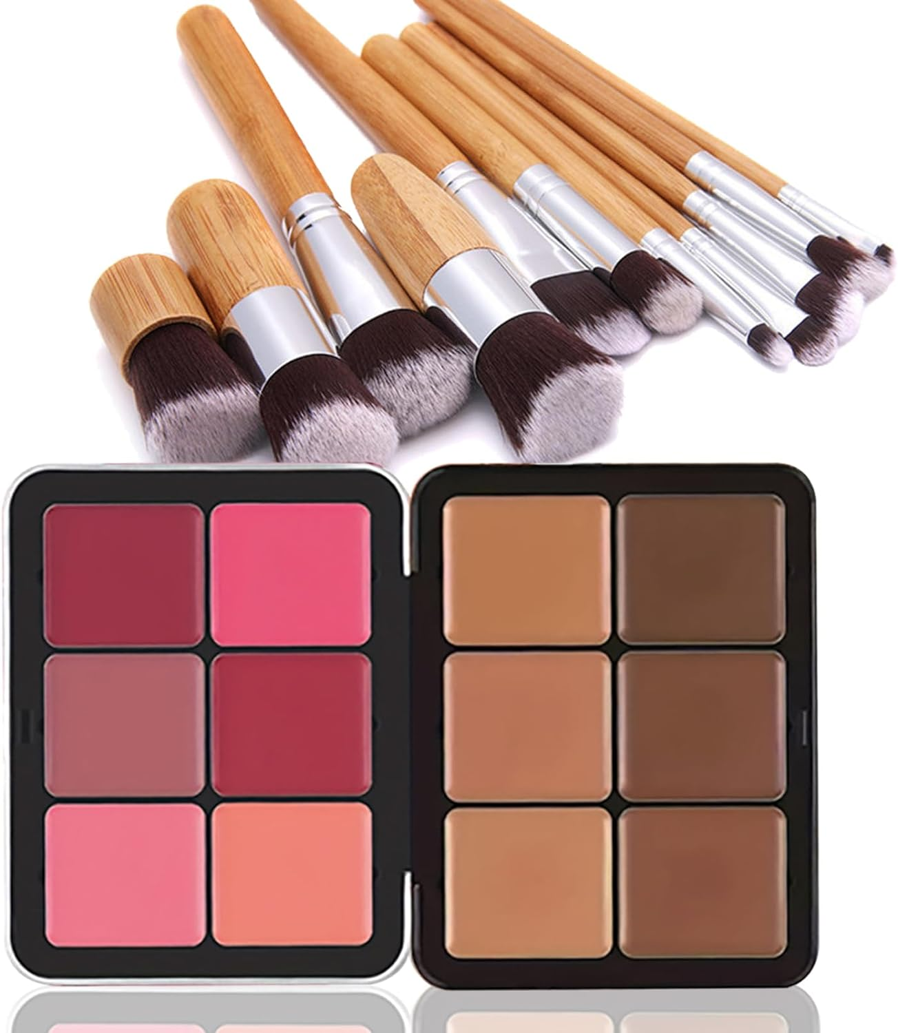 Joyeee Makeup Blush Palette + Cream Contour Palette Kit, with 11 Pcs Complete Makeup Brushes, Contouring Concealer Palette for Medium Dark Skin to Conceals Dark Circles, Redness, Acne, Blemish