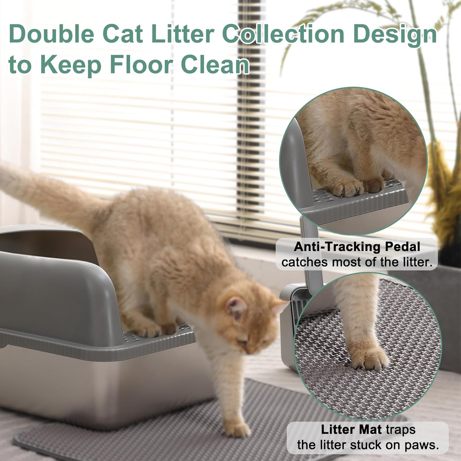 Fafargeen Stainless Steel Litter Box with Lid, Metal Litter Box High Sided anti Leakage, Kitty Box Rust Free Non Sticky, Dark Grey Steel Odor Control L image number 1