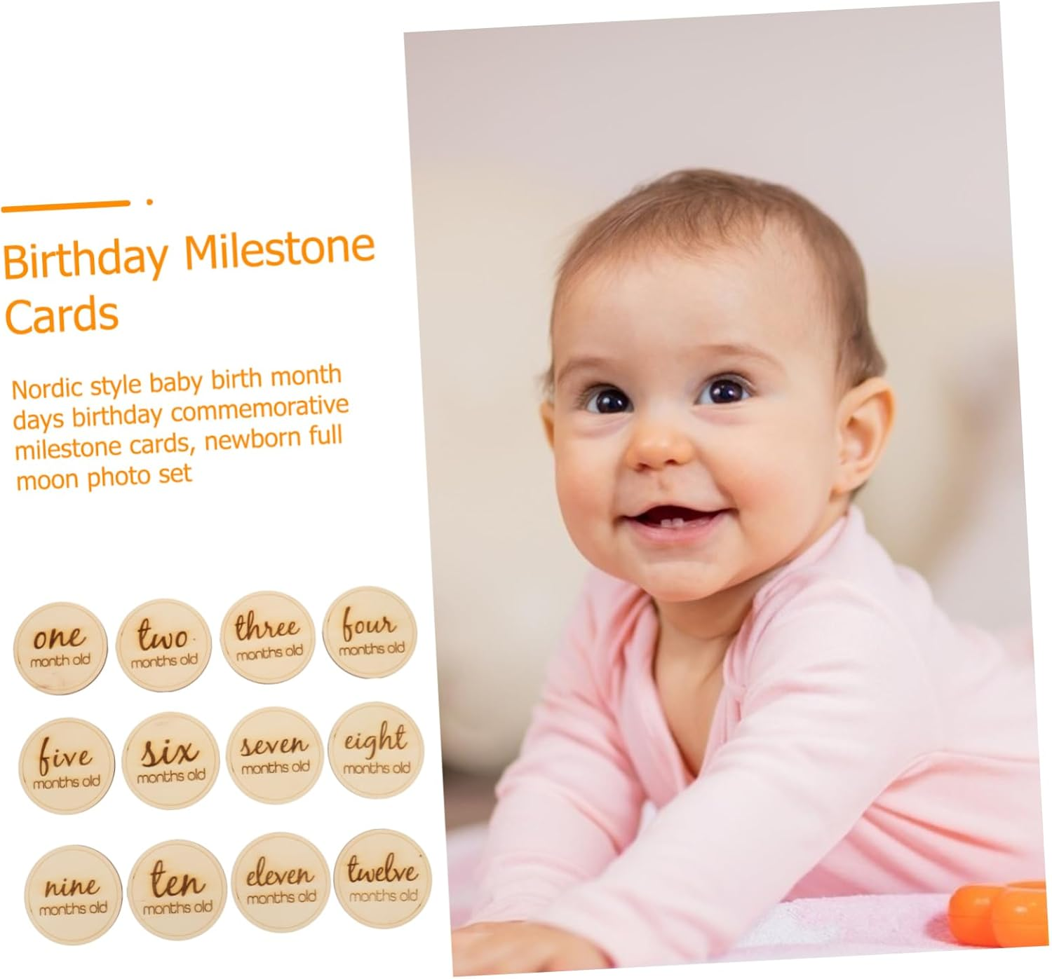 12Pcs Wooden Monthly Milestone Cards Natural Growth Recording Props for Newborn Photography for Tracking First Year image number 5