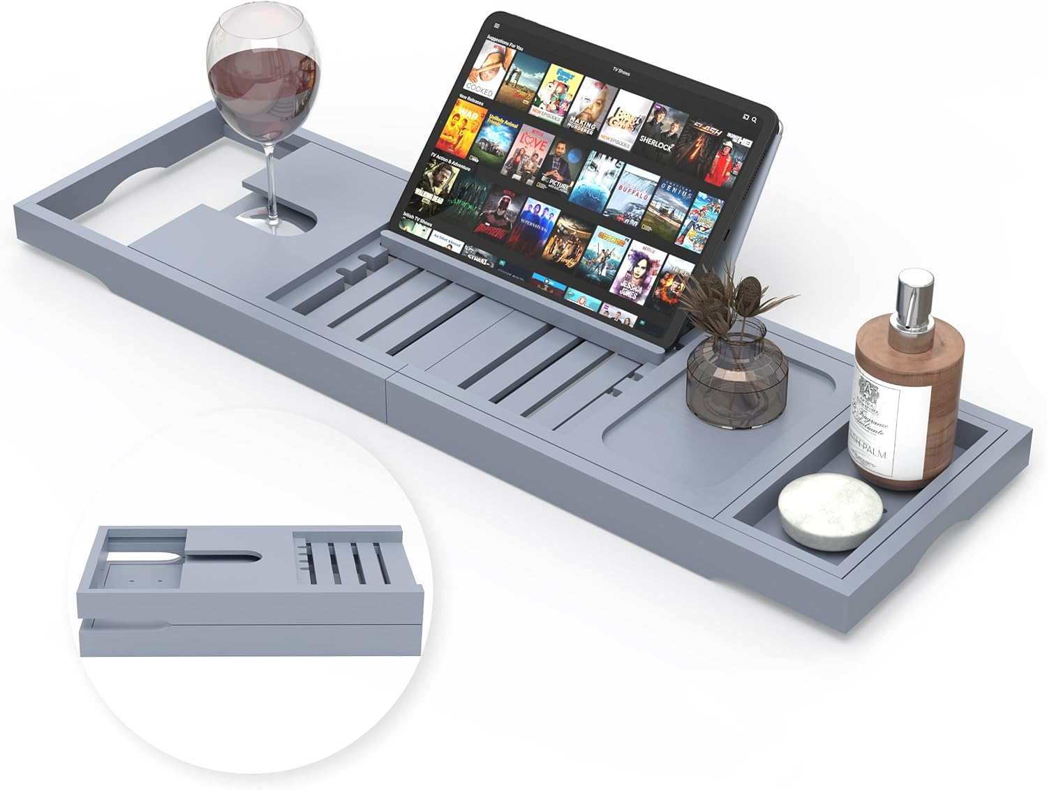 Bamboo Bathtub Caddy Tray for Luxury Bath, Expandable Bath Tray for Tub with Book and Wine Holder- Gift Idea for Loved Ones