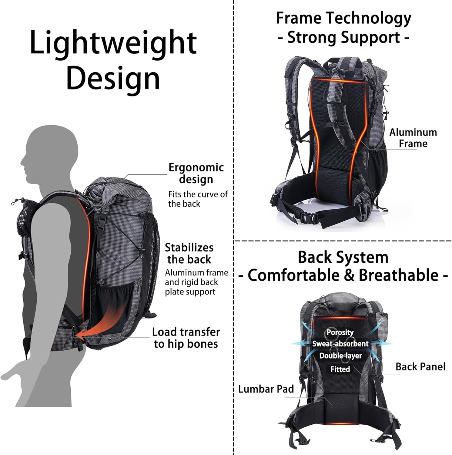 Naturehike Rock-40L/60L+5L Internal Frame Hiking Backpacking Backpack, Camping Waterproof Bag, Ultralight Outdoor Daypack with Rain Cover for Hiking, Backpacking,Camping Survival