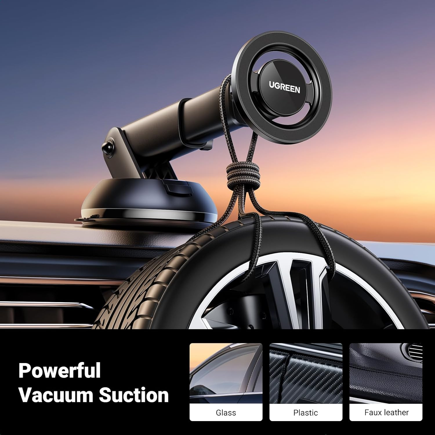 UGREEN Magnetic Phone Car Mount Compatible with Magsafe, 2024 Upgraded, Universal Dashboard Windscreen Air Vent Car Phone Mount Holder Compatible with Magsafe Iphone 16 15 14 13 12 Pro Max Mini