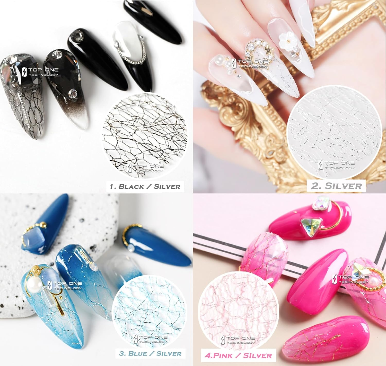 8 Color Nail Art Mesh Lace Decoration Set, Beauties Factory 3D Net Pattern Base Background Design