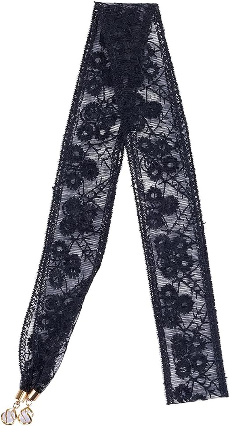 CABODYALS Black Lace Headbands French Floral Pattern Cute Soft Elegant Head Wrap Lace Hair Bands Thin Hair Band Made of Cotton and Polyester Headscarf for Women Evening Dresses Bridal Dress image number 3