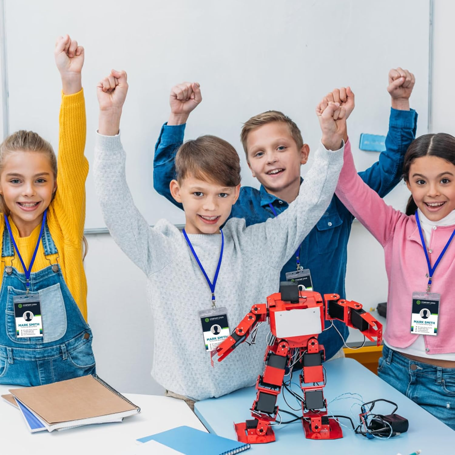 Fushing 50Pcs Clear Plastic Vertical Name Tags Badge ID Card Holders and Blue Neck Lanyards with Swivel Hook for School, Festival, Event image number 5