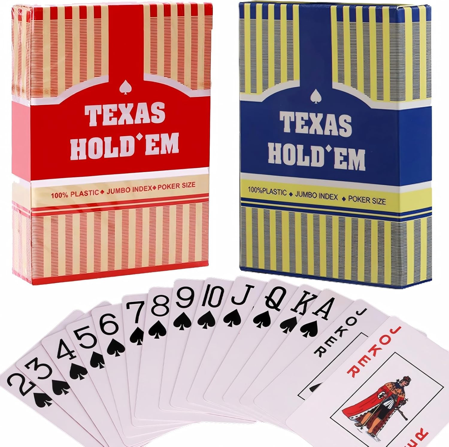 2 Pack Playing Cards, Jumbo Index, Waterproof Plastic Playing Card for Adult & Kid, Poker Size, Professional Playing Cards for Texas Hold&rsquo;Em Poker, Poker Cards (Red & Blue) image number 3