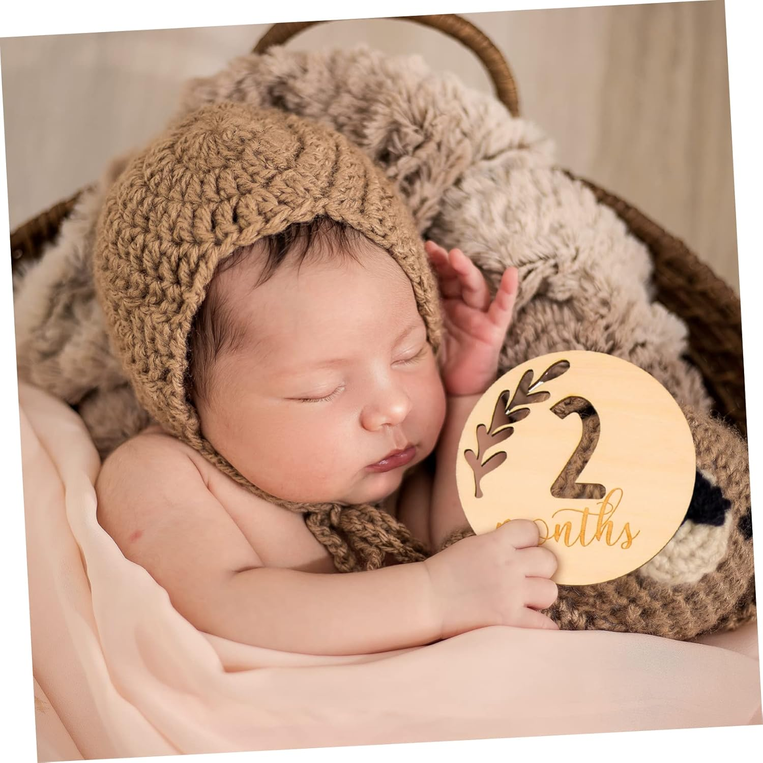 GARVALON 12Pcs Hollowed Wooden Milestone Cards Growth Cards for Newborn Photography Props Monthly for Boy Girl Birthday image number 5