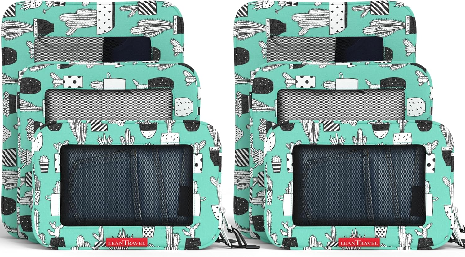 Leantravel Compression Packing Cubes Luggage Organizers for Travel W/Double Zipper (6) Set - Color Black