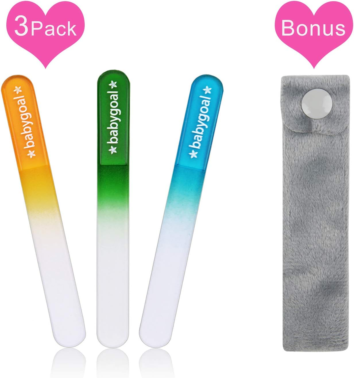 Babygoal Baby Nail Files 3 Pack,Newborn Nail Files with a Pouch,Genuine Czech Float Glass, Gift for Newborns,Toddlers,Infant, Babies &Young Children 3NF02