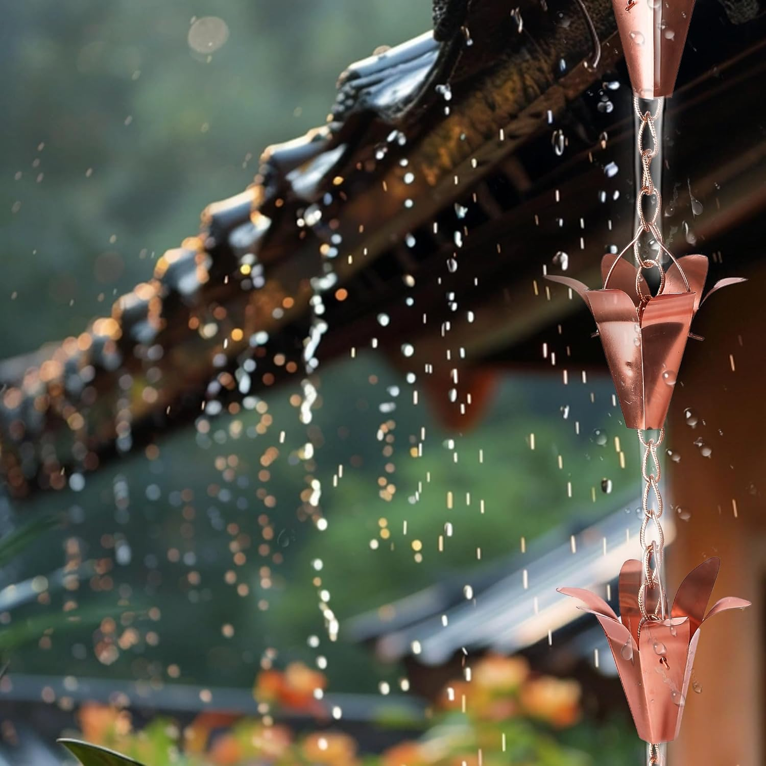 Topadorn Pure Copper Lily Rain Chain for Gutter, 8-1/2 Length image number 5