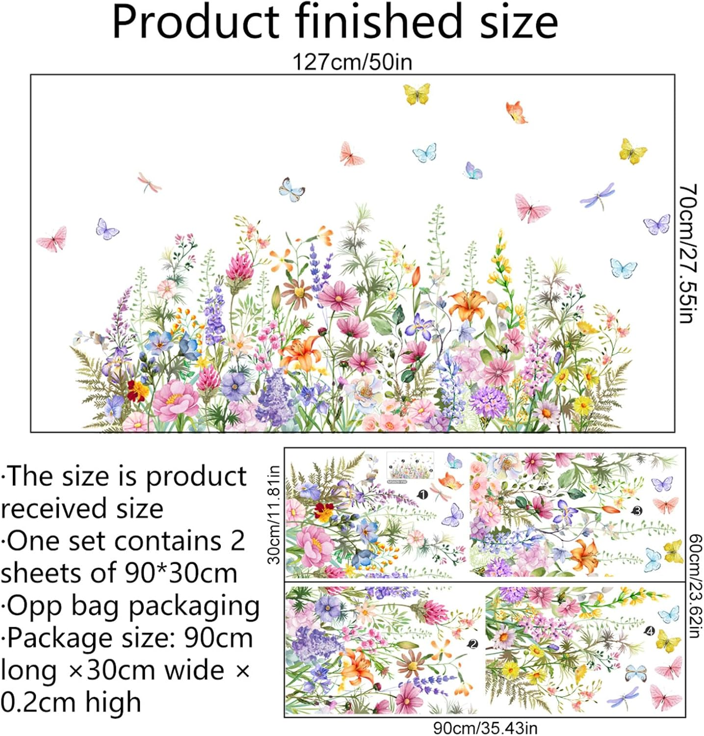 MIYALIONE Poppy Peony Floral Butterfly Corner Wall Stickers Peel and Stick Hanging Flower Plants Wall Decals for Bedroom Living Room Office Classroom Wall D&eacute;cor image number 2