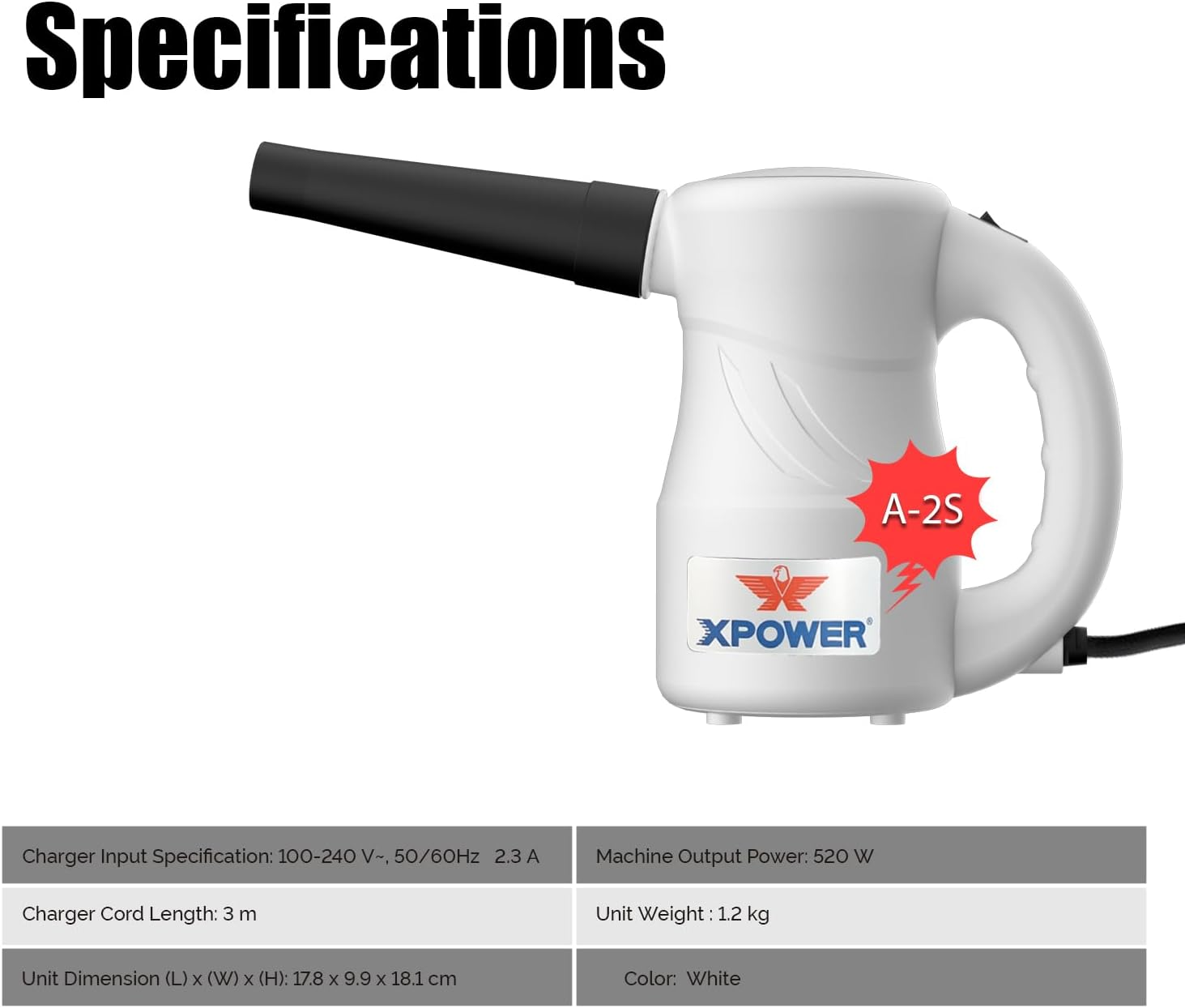 XPOWER Electric Air Duster for Dusting Drying Inflating Blowing Car Detailing Computer Leaf Blowing (White, A-2S) image number 4